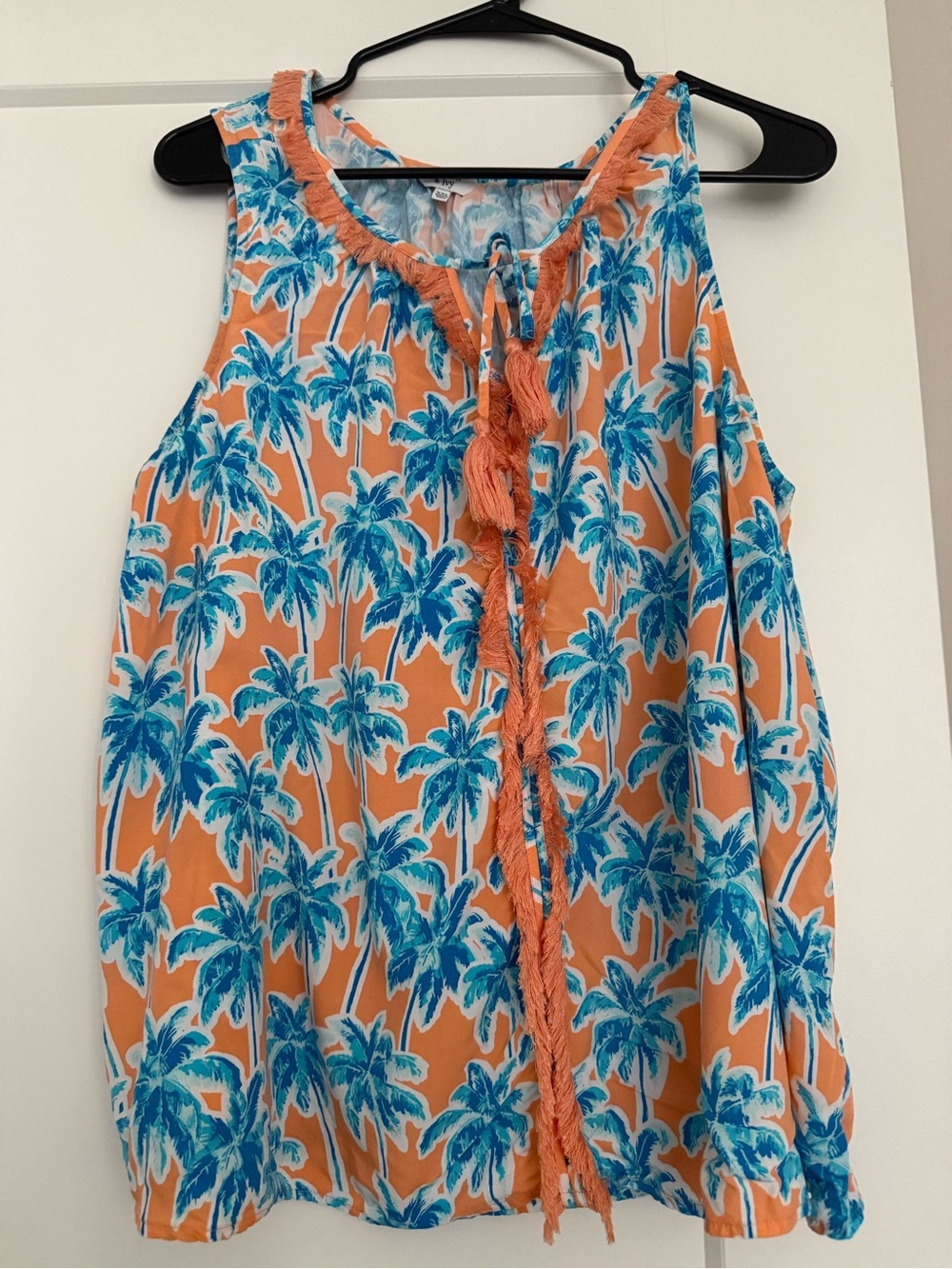 Crown & Ivy Orange & Blue Palm-Print Women’s Top Sleeveless Beach Top
